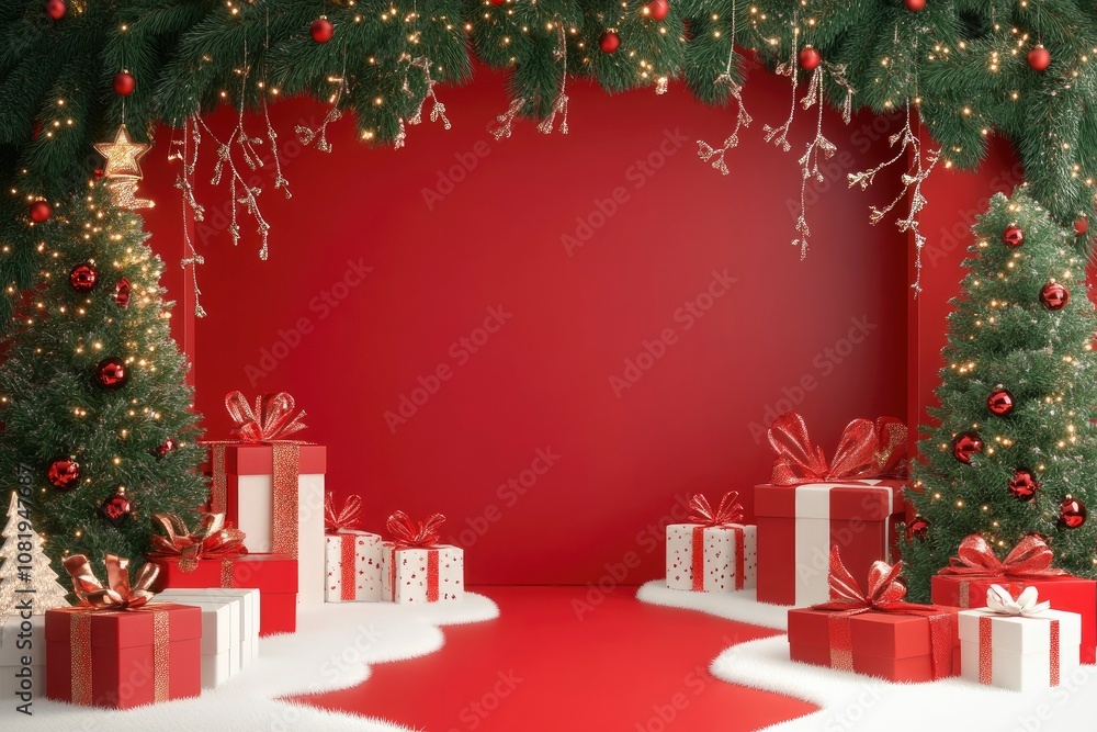 Merry Christmas event decoration background 3d rendering with generative ai Merry Christmas event decoration background 3d rendering with generative ai