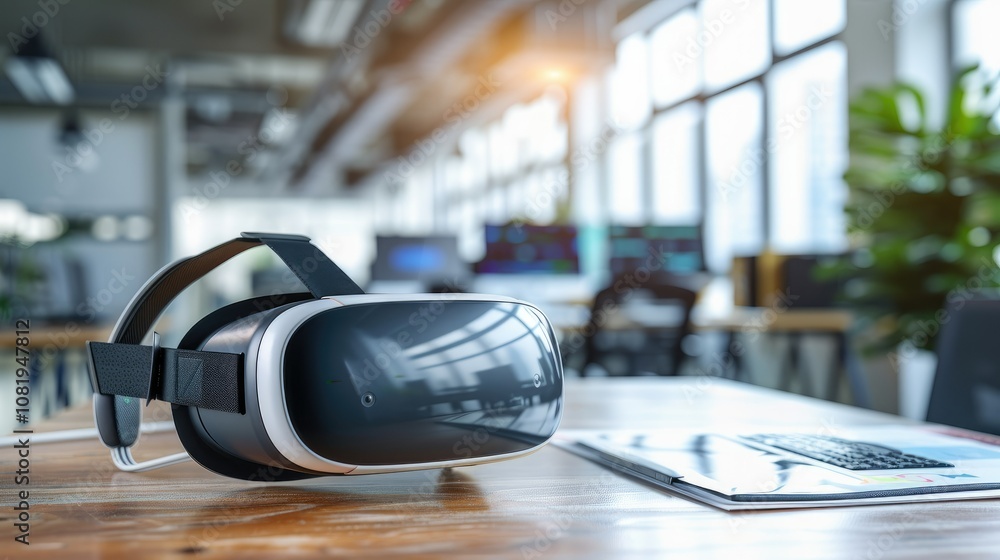 Modern office with virtual reality setup for training Modern office with virtual reality setup for training