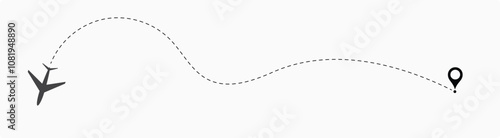 air plane reach in the destination. air plane route. airplane location. destination. reach. landing. dotted line.