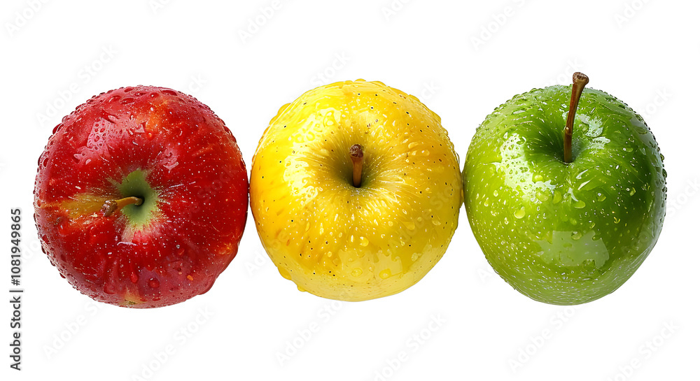 High Definition Shot of Red Green and Yellow Apples Smooth Textures On PNG Background High Definition Shot of Red Green and Yellow Apples Smooth Textures On PNG Background