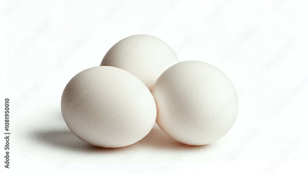 Three white eggs against a white background. Three white eggs against a white background.