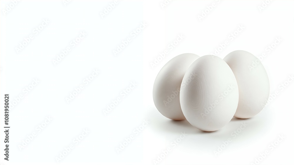 Three white eggs on a light background. Three white eggs on a light background.