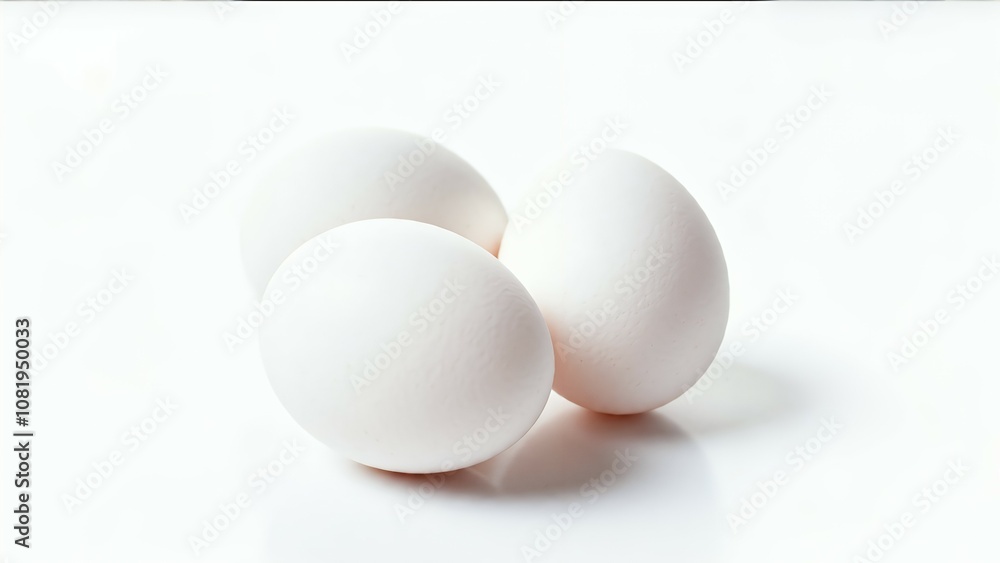 Three white eggs on a white background. Three white eggs on a white background.