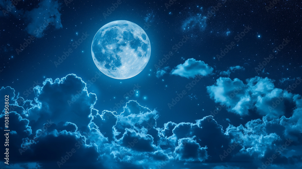 Beautiful night sky with a full moon and clouds. The night background Beautiful night sky with a full moon and clouds. The night background