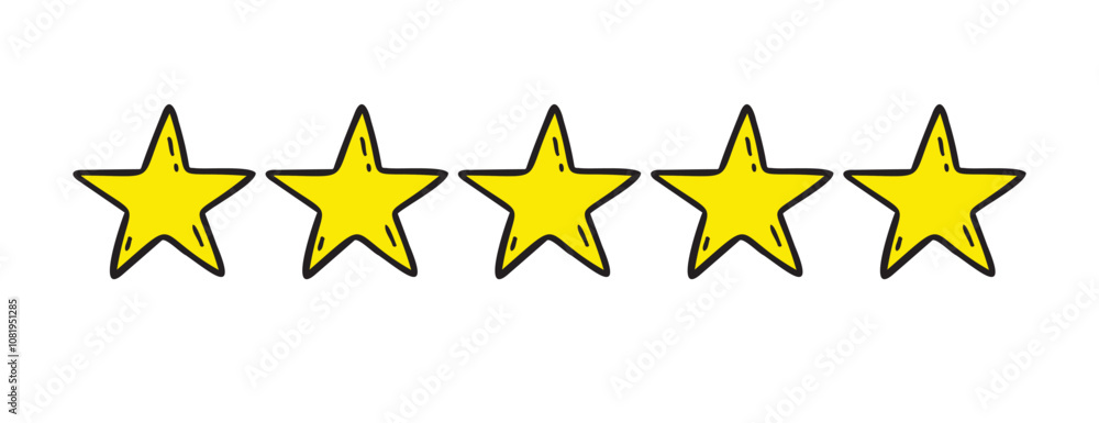 Five stars rating doodle icon. Gold star icon hand drawn isolated on a white background Five stars rating doodle icon. Gold star icon hand drawn isolated on a white background