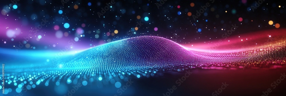 Fototapeta premium Abstract Digital Waves with Colorful Bokeh Effects and Glowing Particle Elements in a Dark Background for Modern Creative Visuals and Design Projects