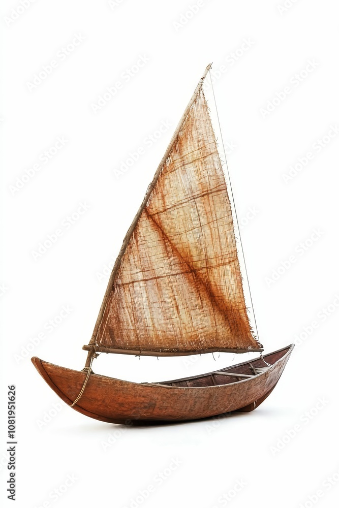 Fototapeta premium Wooden boat with woven sail.