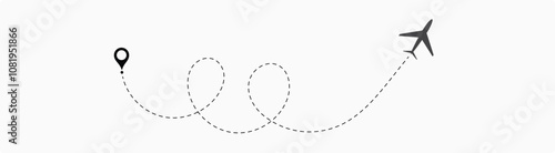 Airplane dotted route line set. Path travel line shapes. Flight route 