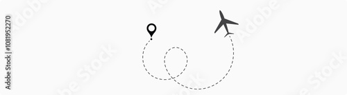 airplane travel straight and dotted path plane   isolated vector illustration