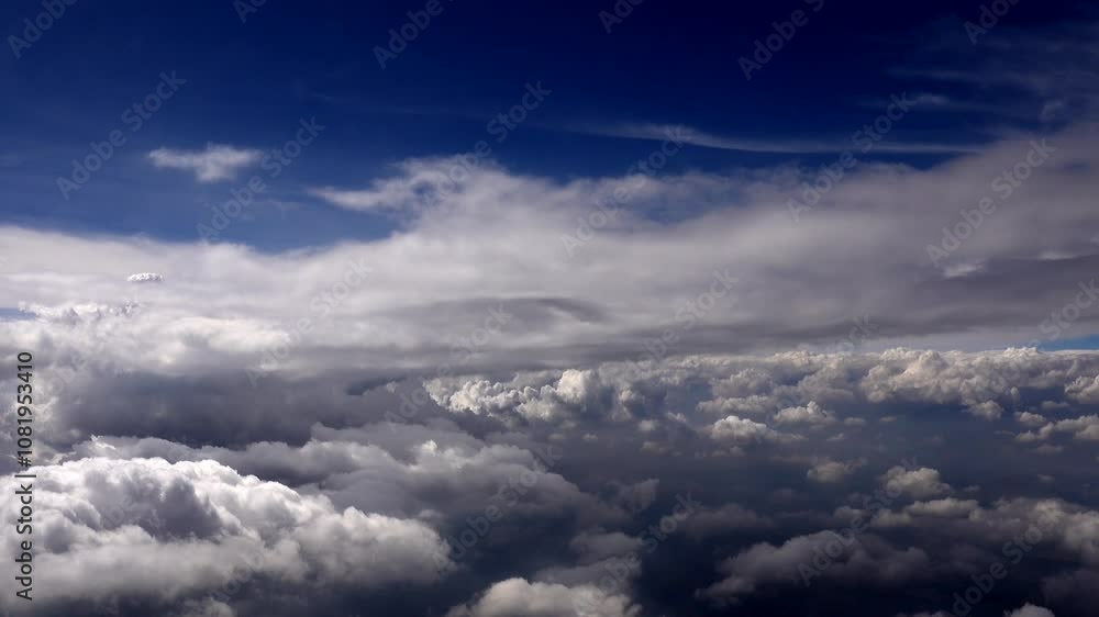 Airplane flying above a sea of clouds offers a breathtaking view of the sky, showcasing a serene and vast atmosphere Airplane flying above a sea of clouds offers a breathtaking view of the sky, showcasing a serene and vast atmosphere