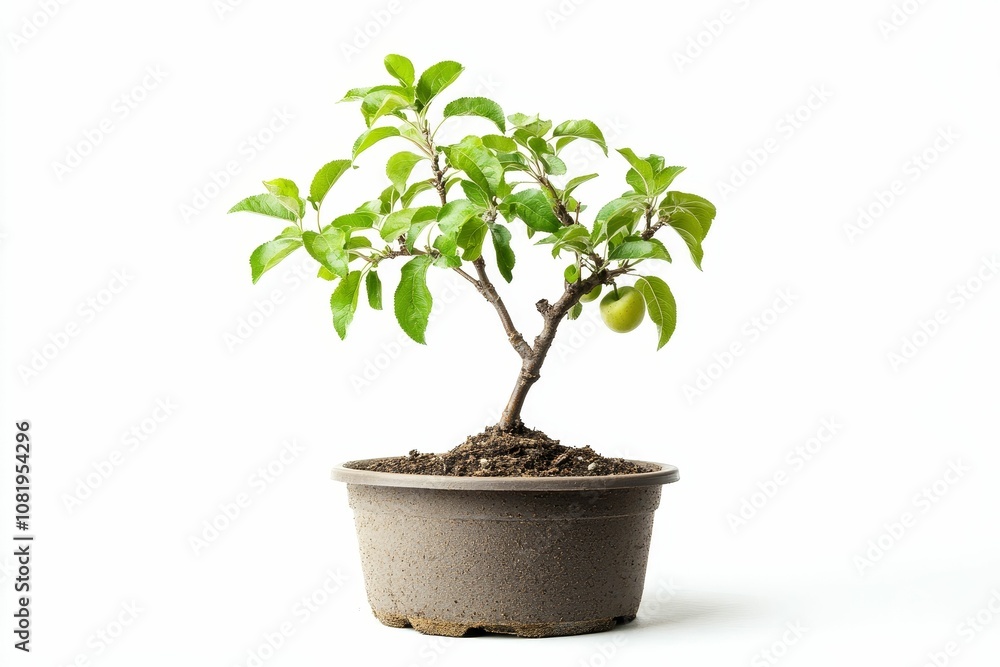 Small apple tree in a brown pot. Small apple tree in a brown pot.
