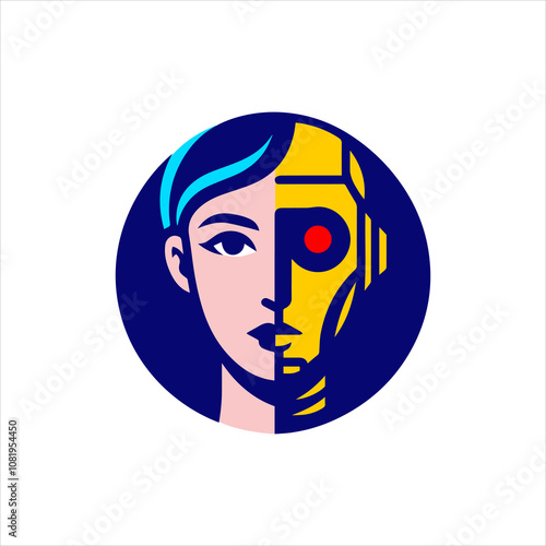 Woman Robot Head Vector Icon Illustration