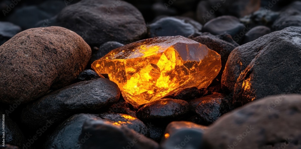 Reflective geode nestled within a natural stone setting, showcasing intricate patterns and shimmering crystals. Reflective geode nestled within a natural stone setting, showcasing intricate patterns and shimmering crystals.