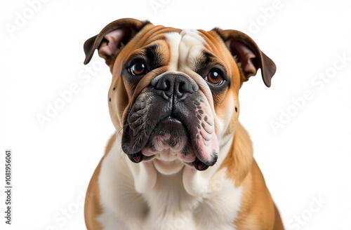 Portrait of an English Bulldog looking at the camera on a white background