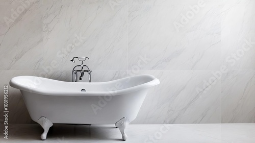 Marble bathroom with vintage-style fixtures, clawfoot tub, classic design, timeless photo