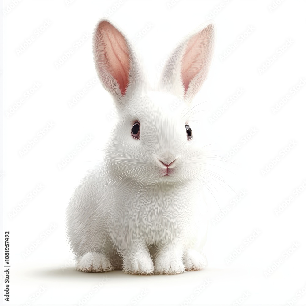 Adorable White Rabbit with Fluffy Fur and Big Ears Adorable White Rabbit with Fluffy Fur and Big Ears