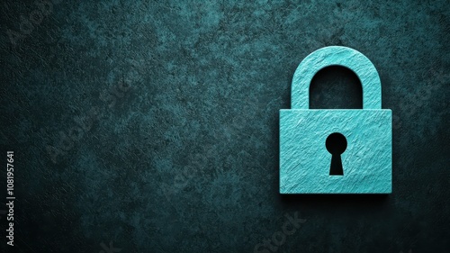 Immediate Security Concept A teal padlock rests on a textured dark background, symbolizing security, protection, and confidentiality in digital or physical contexts.