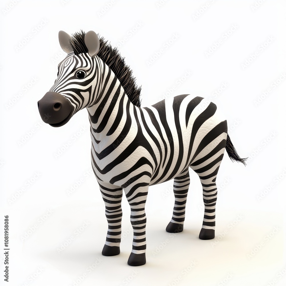 Cute Cartoon Zebra Standing in 3D Style Cute Cartoon Zebra Standing in 3D Style