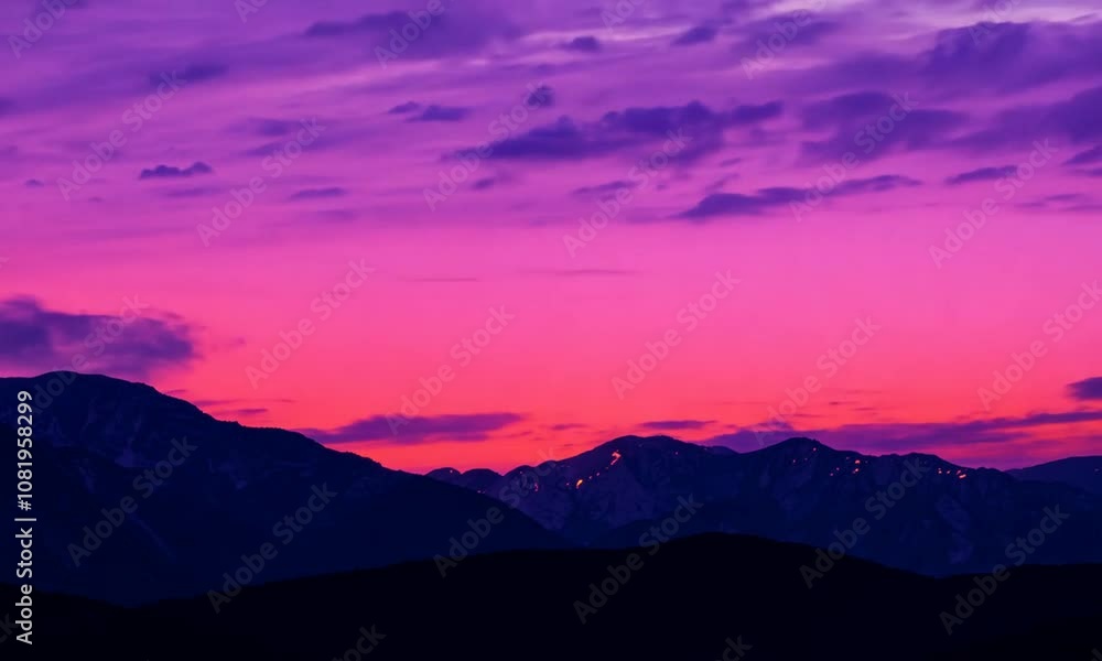 Vibrant sunset over mountain range with colorful sky, capturing serene and picturesque natural beauty Vibrant sunset over mountain range with colorful sky, capturing serene and picturesque natural beauty
