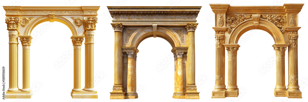Set of A golden and yellow color Classic architectural isolated on a transparent background Set of A golden and yellow color Classic architectural isolated on a transparent background