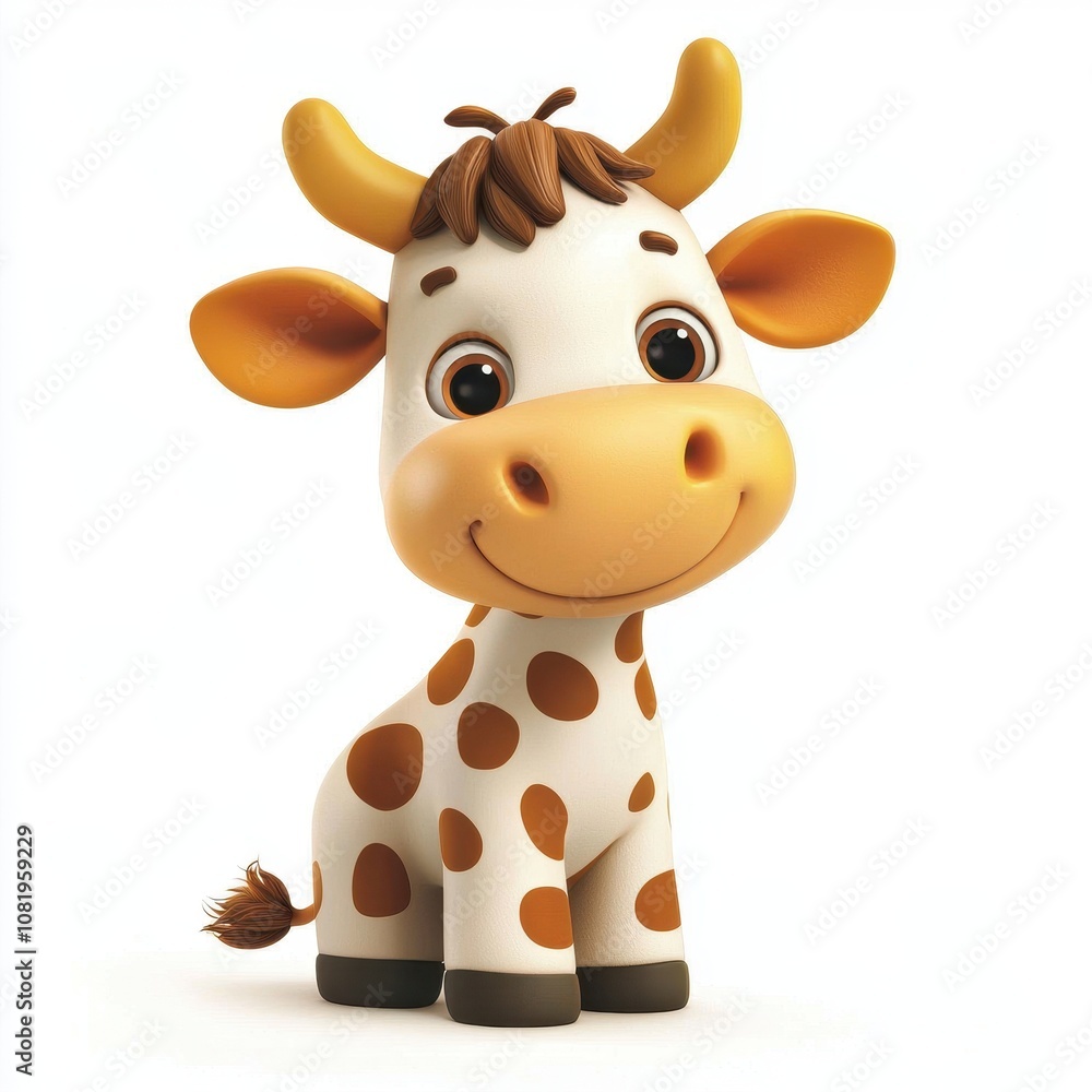 Fototapeta premium Cute Cartoon Cow Character with a Friendly Smile