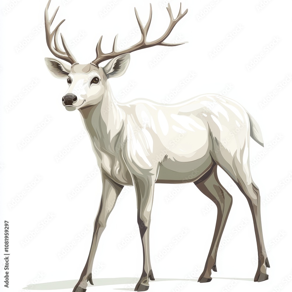Elegant White Deer with Antlers in a Minimalist Style Elegant White Deer with Antlers in a Minimalist Style