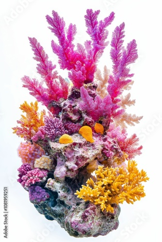 Colorful coral reef on white background.