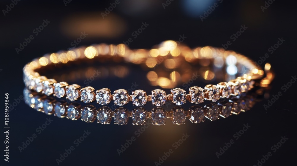 Elegant Sparkling Bracelet with Brilliant Stones Captured on a Reflective Surface, Showcasing Luxurious Design for Fashion and Jewelry Enthusiasts Elegant Sparkling Bracelet with Brilliant Stones Captured on a Reflective Surface, Showcasing Luxurious Design for Fashion and Jewelry Enthusiasts
