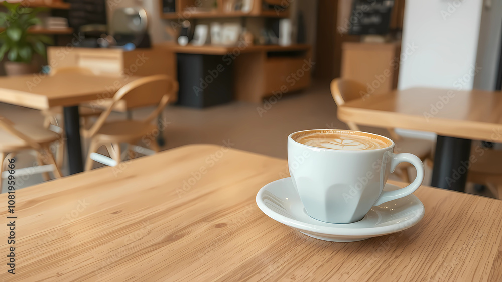 table in a coffee shop with a cup of coffee table in a coffee shop with a cup of coffee