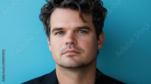 A Man with Dark Hair and a Stubbled Chin Looking Directly at the Camera