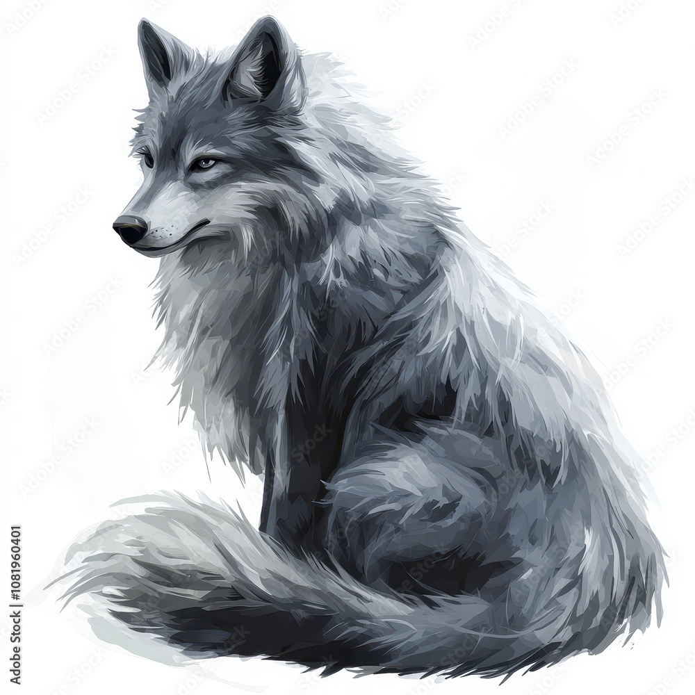 Fototapeta Elegant Sitting Gray Wolf Illustration