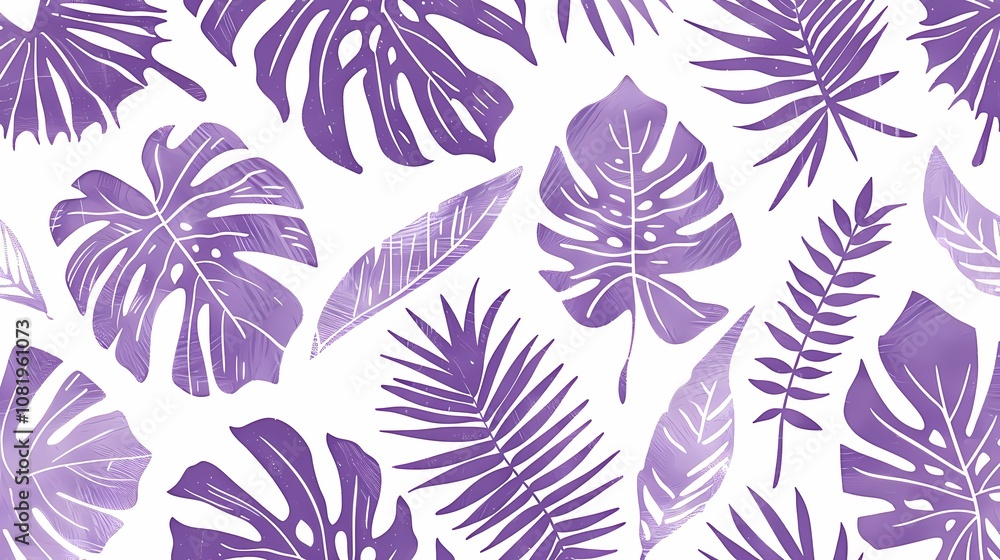 Fototapeta premium Retro purple leaf plant pattern illustration poster background