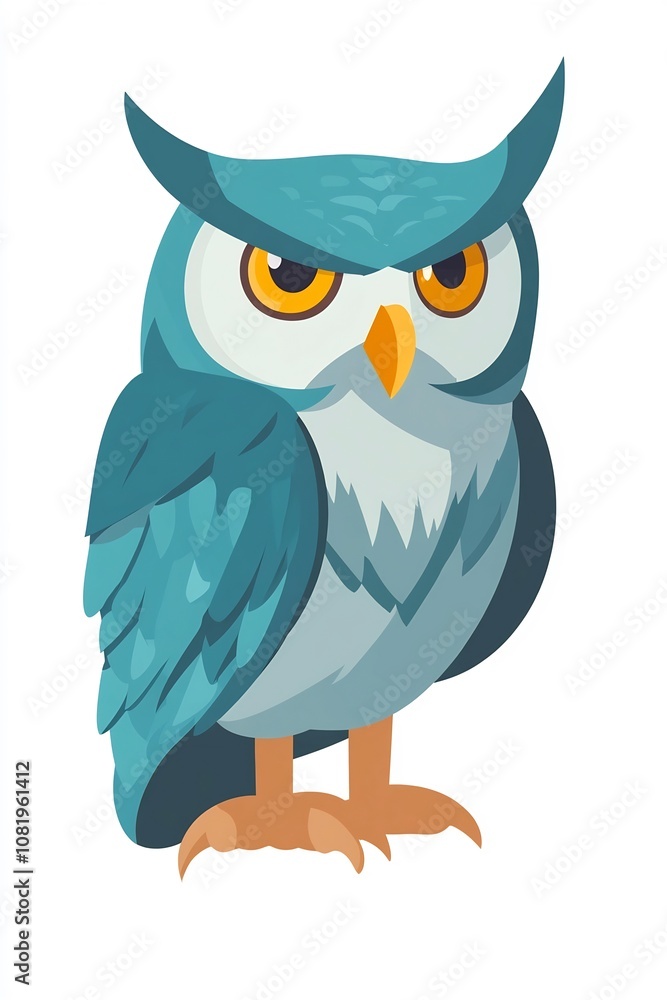 Serious Flat style Owl in Striking Blue and Yellow Tones Serious Flat style Owl in Striking Blue and Yellow Tones