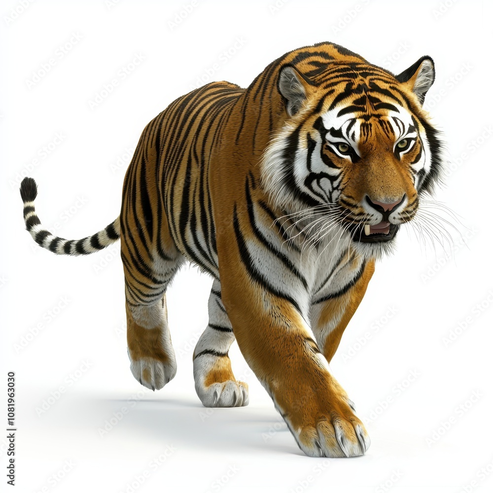 Fototapeta premium Majestic Tiger on the Move in a Bright Environment