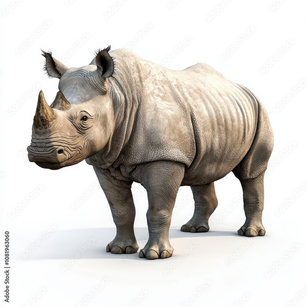 Realistic rhinoceros standing on a white background Realistic rhinoceros standing on a white background