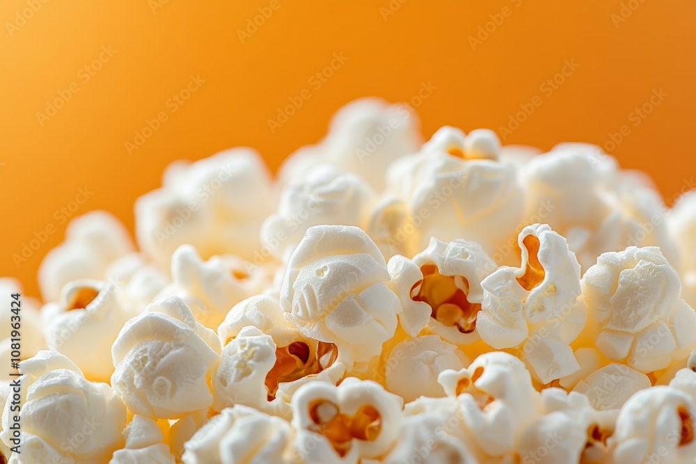 Delicious Close-Up of Freshly Popped Popcorn Against Orange Background
Delicious Close-Up of Freshly Popped Popcorn Against Orange Background