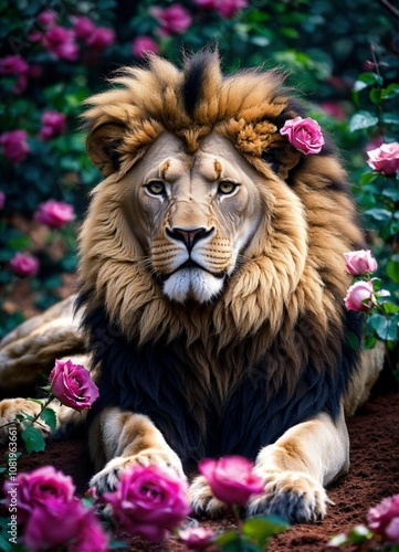 lion qui s'est fait une teinture rose toute la crinière et la gueule, doit rugir, doit être réel