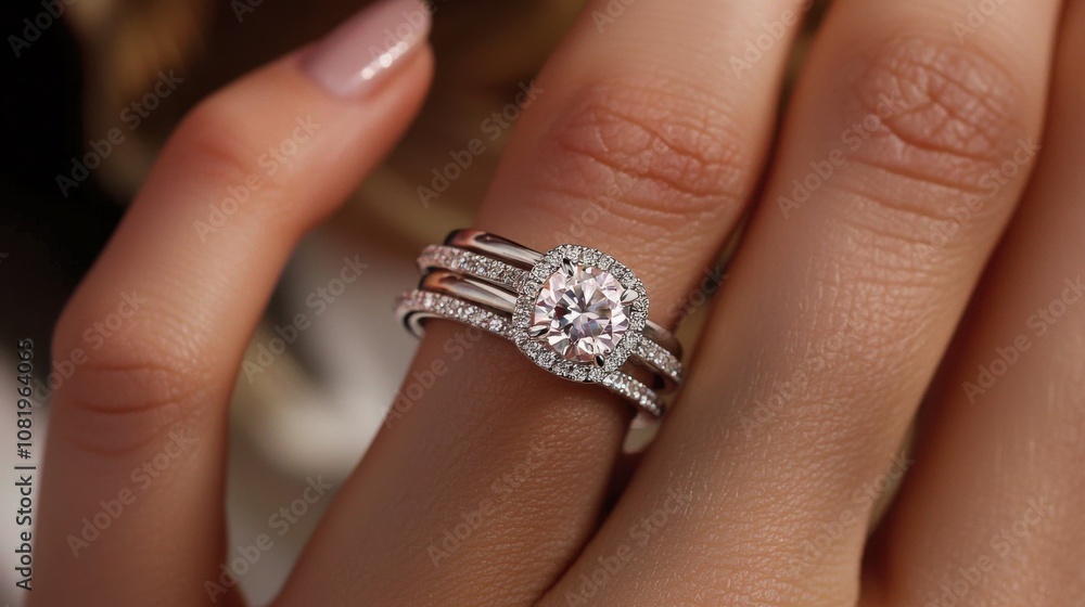 Elegant Diamond Ring on Feminine Hand Close-Up Elegant Diamond Ring on Feminine Hand Close-Up