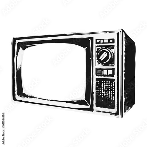 Retro tv sign isolated on transparent background. grunge photocopy and abstract stipple sand effect. Element in stipple halftone brutalist retro design. Vector art for vintage music posters, png.