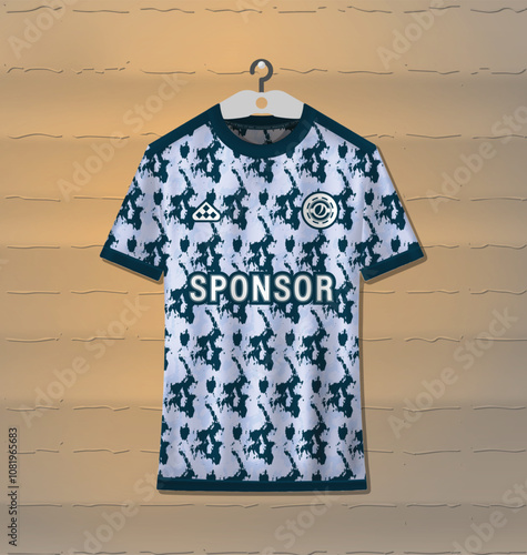 Sports uniform jersey design with an abstract color combination of dark blue and white