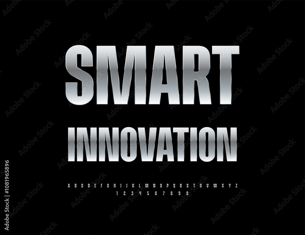 Vector business icon Smart Innovation. Elegant Silver Font. Quality Alphabet Letters and Numbers set. Vector business icon Smart Innovation. Elegant Silver Font. Quality Alphabet Letters and Numbers set.
