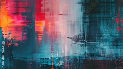 赤と青のラインの油絵背景_2