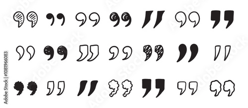 Quotation mark doodle hand drawn set. Quotation marks drawing for quotes template