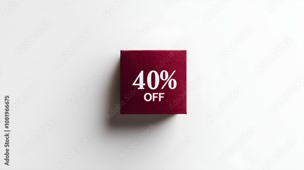 White '40% OFF' Text on a Burgundy Square Paper Note. White Background with Copy Space White '40% OFF' Text on a Burgundy Square Paper Note. White Background with Copy Space