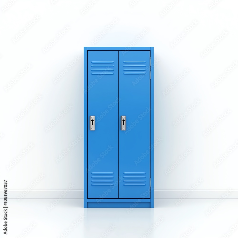 A vibrant blue locker stands against a minimalistic white background, symbolizing storage and organization. A vibrant blue locker stands against a minimalistic white background, symbolizing storage and organization.