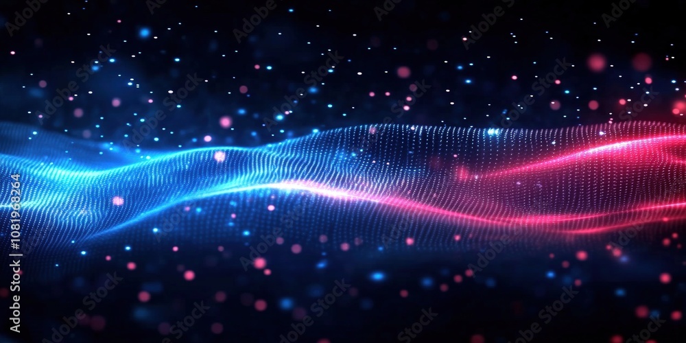 Vibrant Abstract Background with Flowing Waves of Blue and Red Light Particles Creating a Dynamic and Energetic Visual Effect Vibrant Abstract Background with Flowing Waves of Blue and Red Light Particles Creating a Dynamic and Energetic Visual Effect