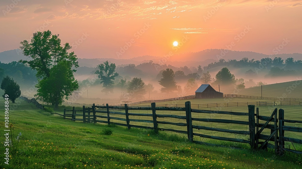 Sunrise over a peaceful rural countryside Sunrise over a peaceful rural countryside