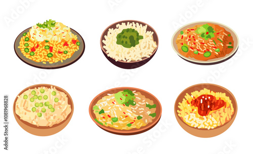 Fried rice vector set,  collection of fried rice food, street food restaurant menu, various kinds of rice dish