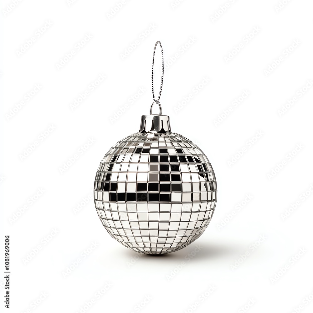 Fototapeta premium Shiny disco ball ornament reflecting light, perfect for festive decorations and party themes.