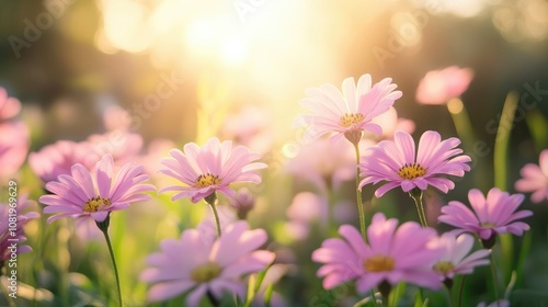 Vibrant flowers blooming in sunlight